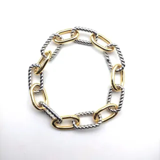 Pulseira de elos ovalados de corrente de corda retorcida de dois tons