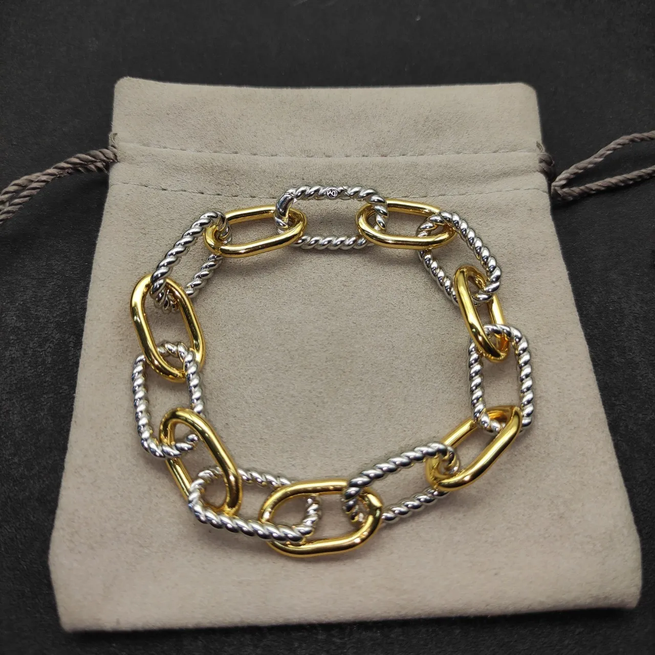 Two-Tone Twisted Rope Chain Oval Link Bracelet 7