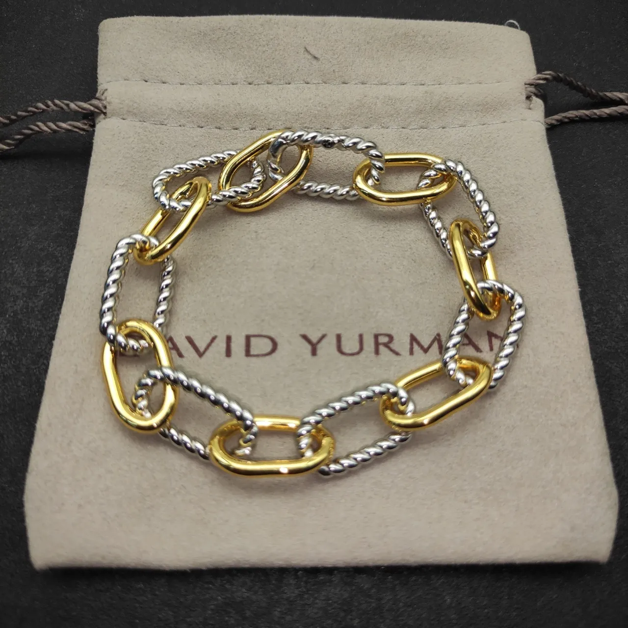 Two-Tone Twisted Rope Chain Oval Link Bracelet 9
