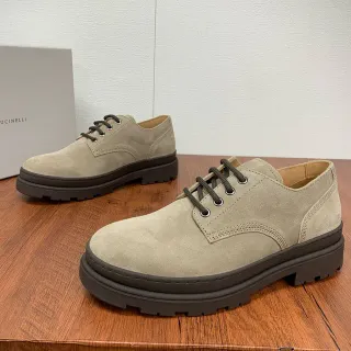 UCINELLI Beige Brown Suede Upper Open-Lace Construction Derby Shoes