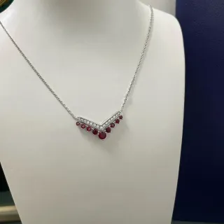 V-Shaped Pavé Diamond and Ruby Drop Pendant Necklace