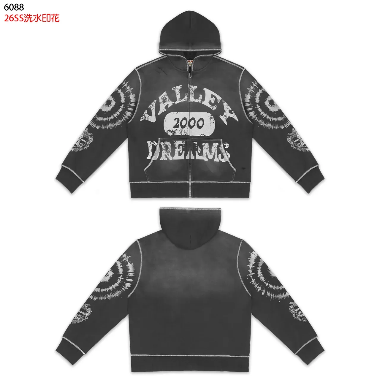 Wash-Print Graphic Zip-Up Hoodie 2