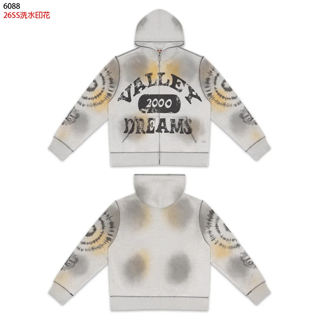 Wash-Print Graphic Zip-Up Hoodie 3