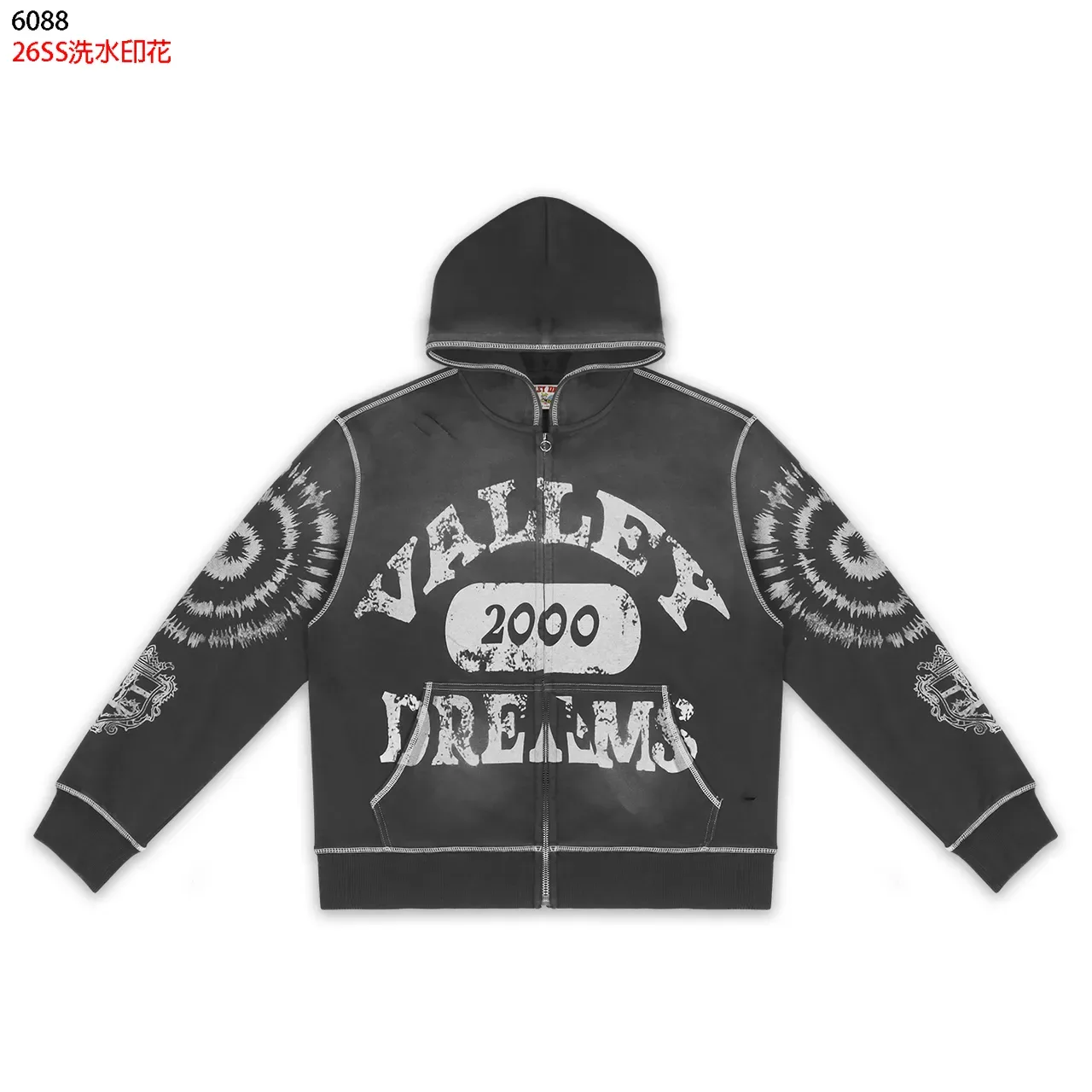 Wash-Print Graphic Zip-Up Hoodie 5