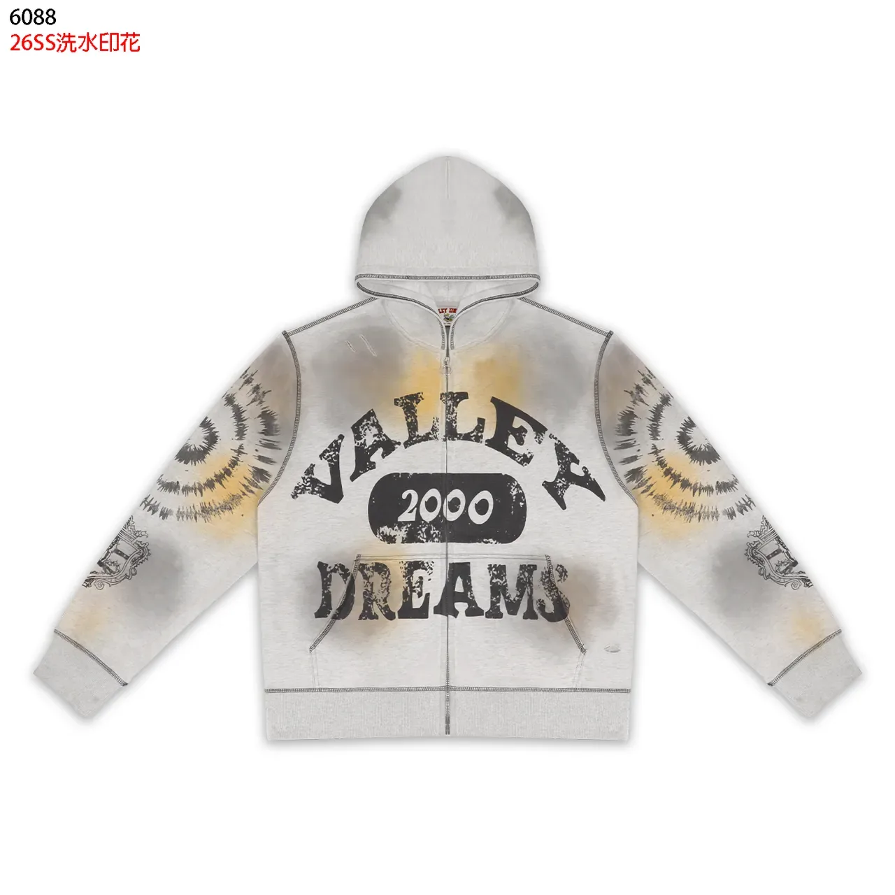 Wash-Print Graphic Zip-Up Hoodie 7