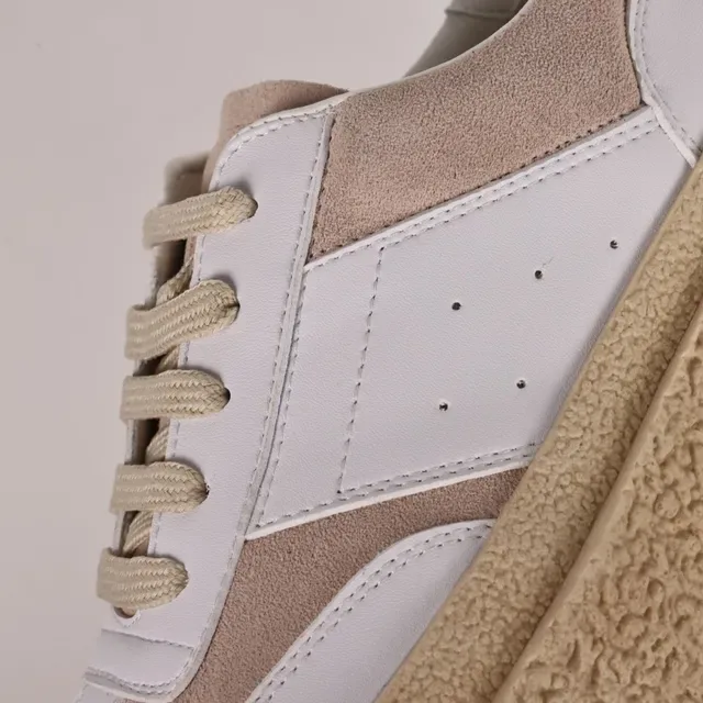 White and Beige Platform Lifestyle Sneaker 6