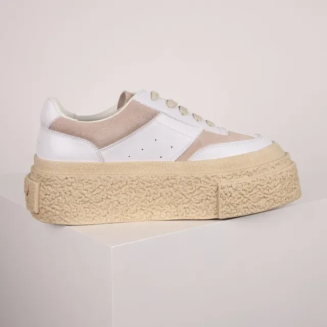 White and Beige Platform Lifestyle Sneaker 7