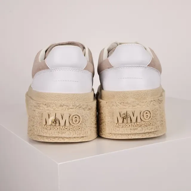 White and Beige Platform Lifestyle Sneaker 8