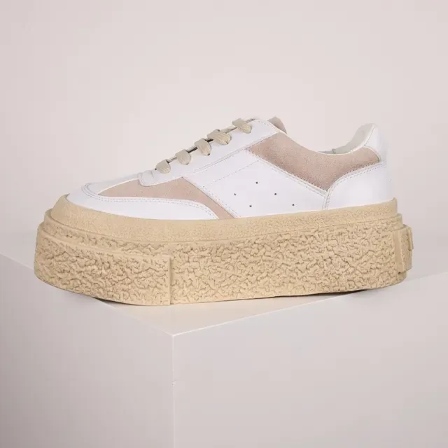White and Beige Platform Lifestyle Sneaker 9