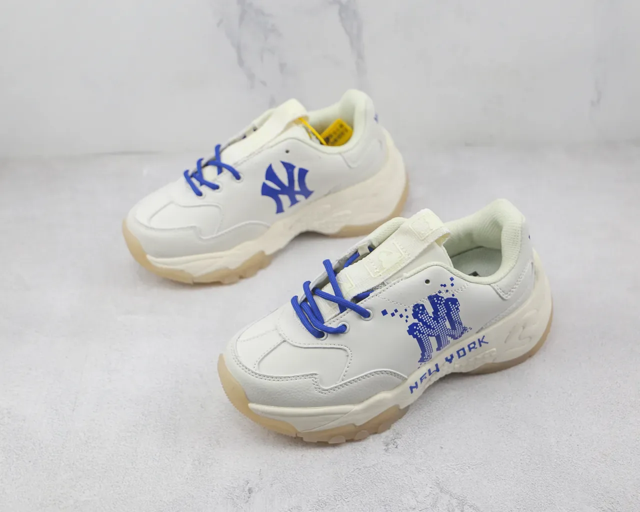 White and Blue Pixel NY Graphic Chunky Lifestyle Sneaker 4