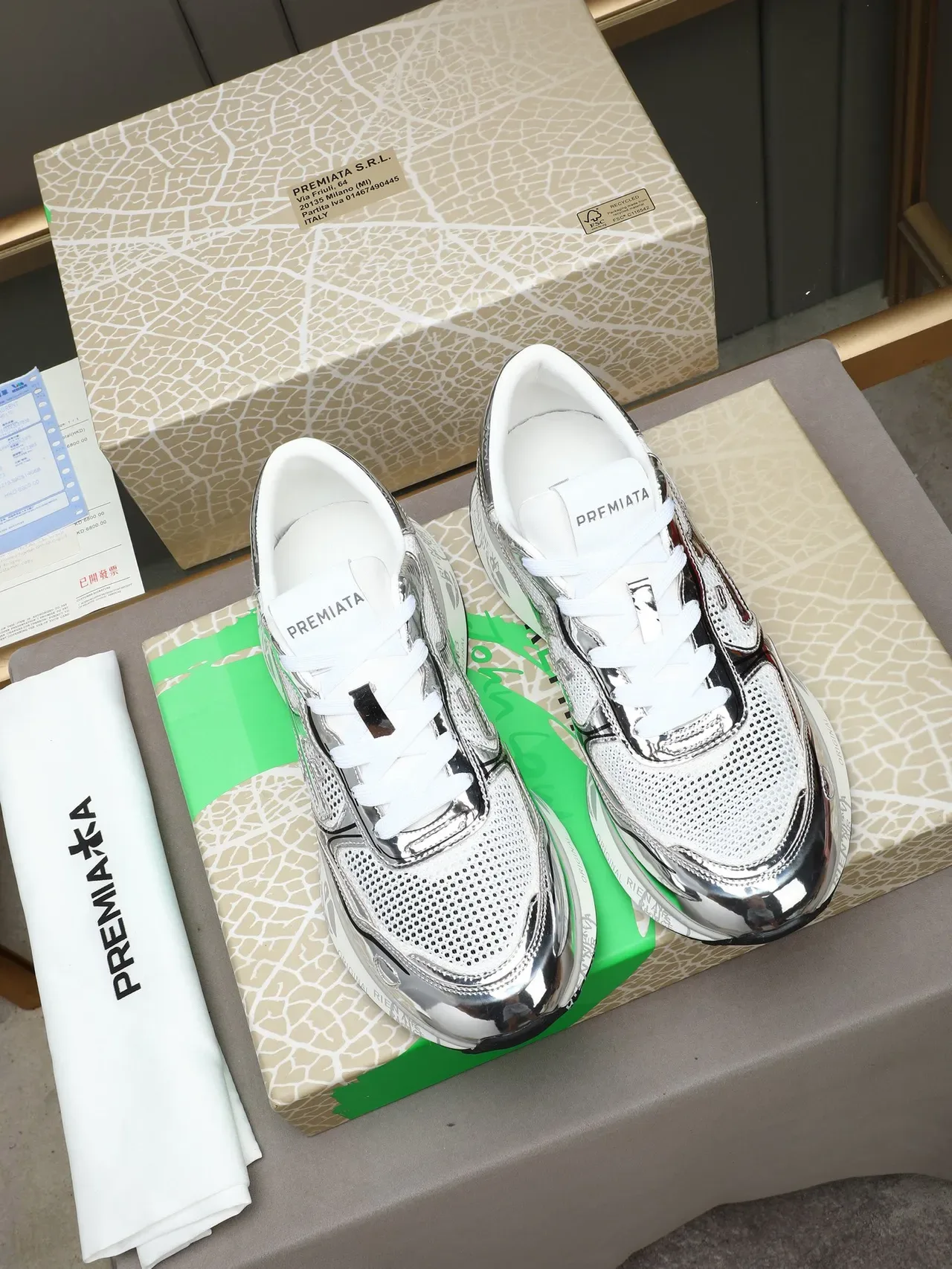 White and Chrome Metallic Overlay Lifestyle Sneaker 3