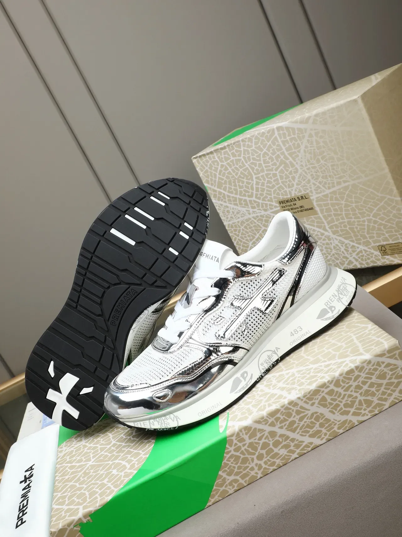 White and Chrome Metallic Overlay Lifestyle Sneaker 5