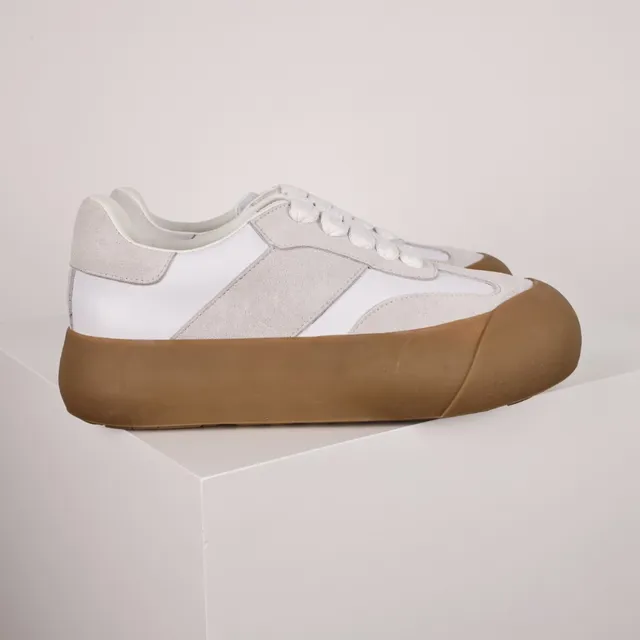 White and Gray Suede Leather Platform Sneaker 3