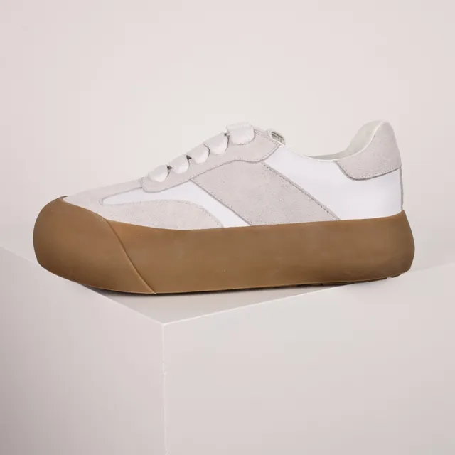 White and Gray Suede Leather Platform Sneaker 9