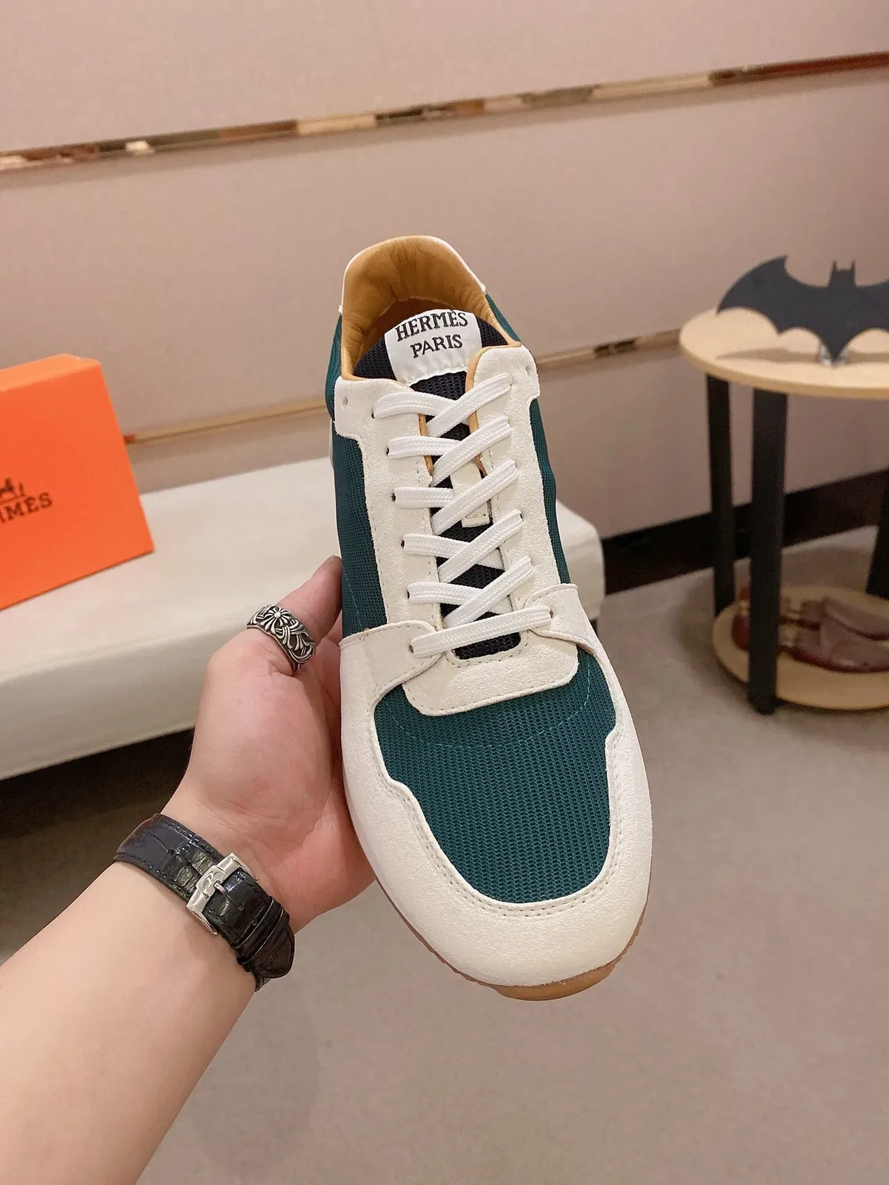 White and Teal Suede Mesh Lifestyle Sneaker 2