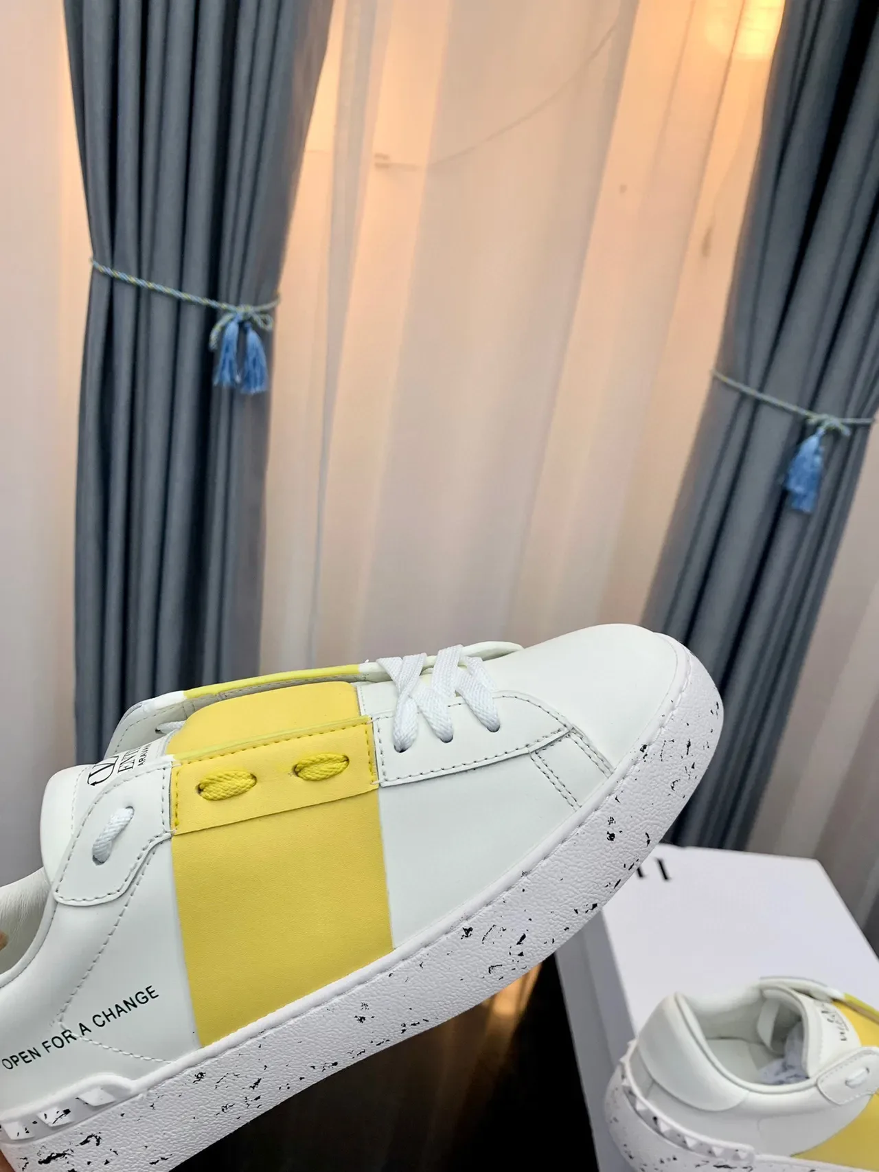 White and Yellow Color-Blocked Low-Top Sneaker 2