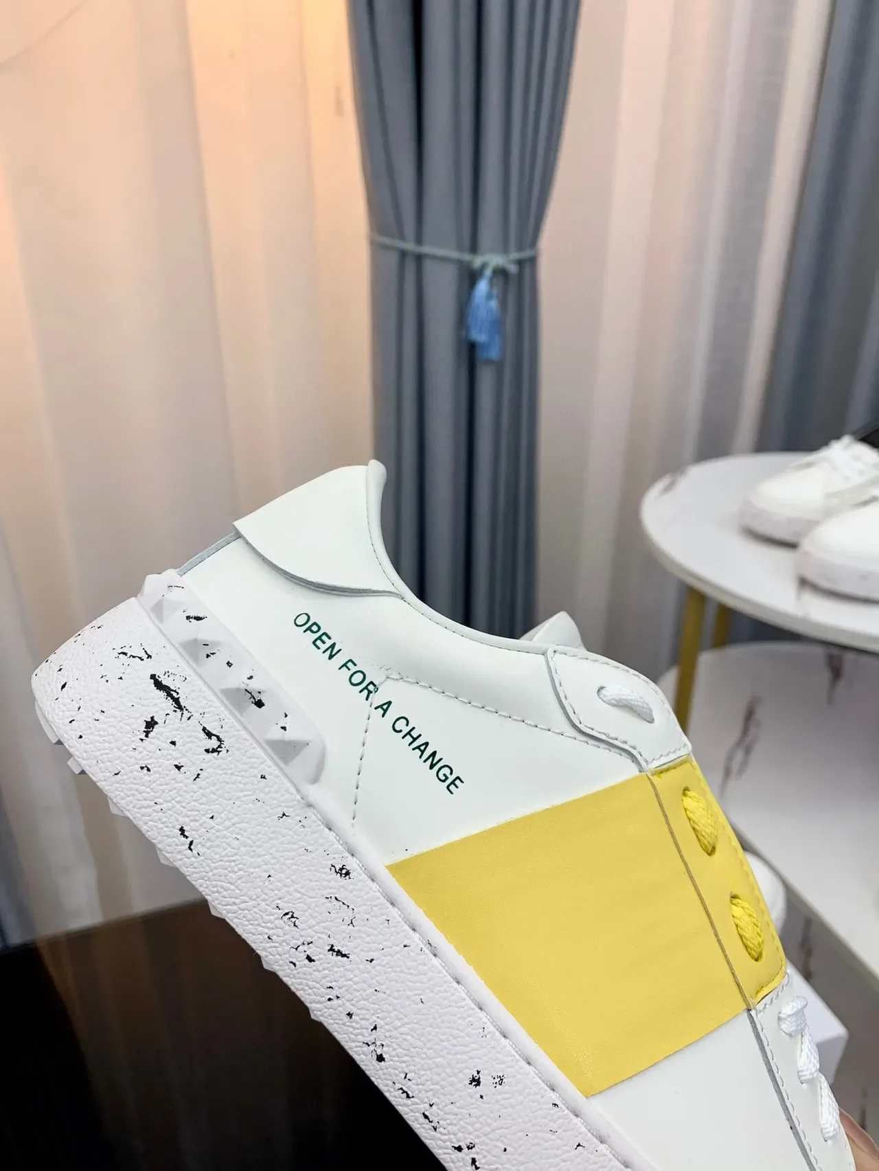 White and Yellow Color-Blocked Low-Top Sneaker 3