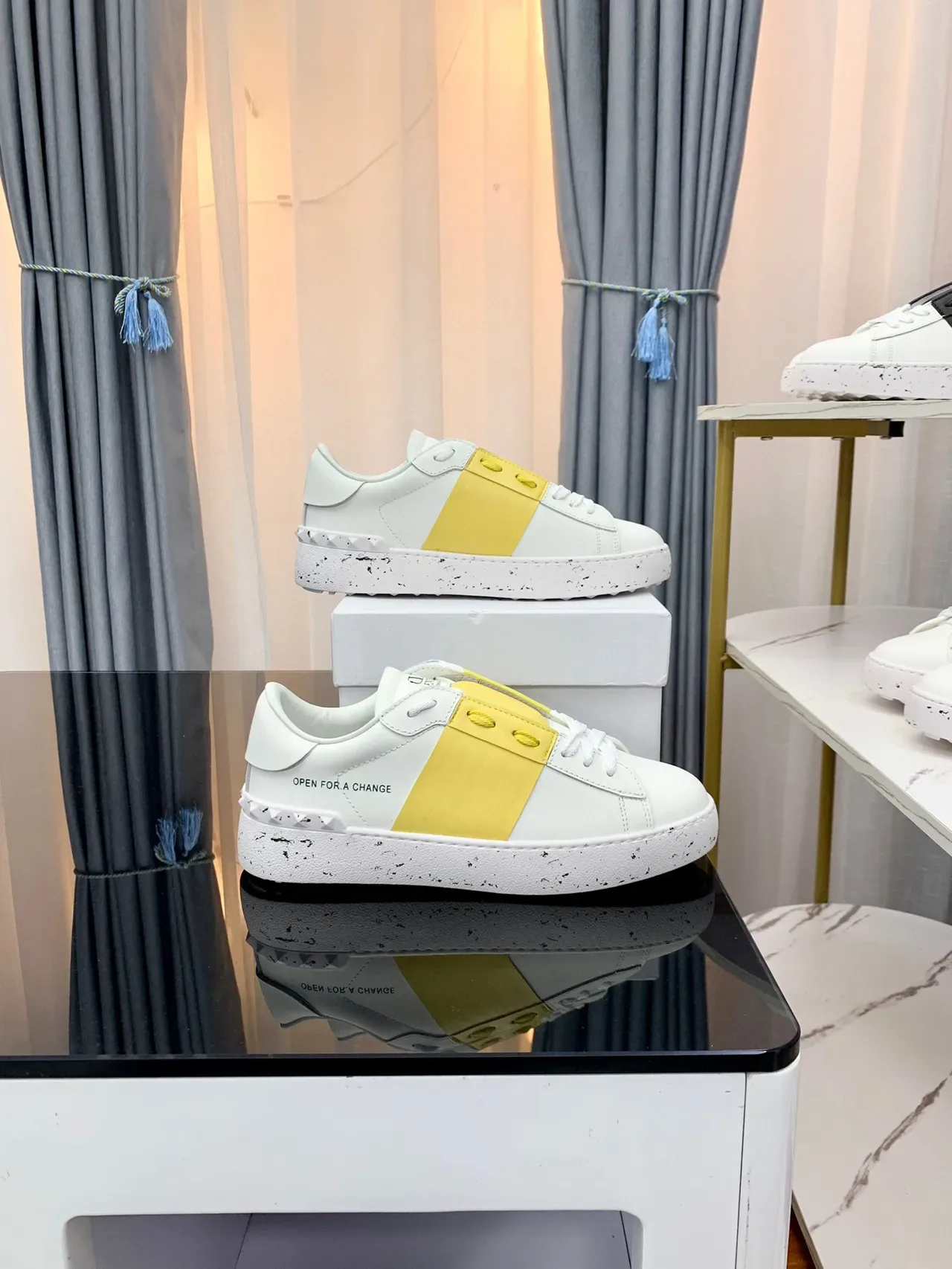 White and Yellow Color-Blocked Low-Top Sneaker 4