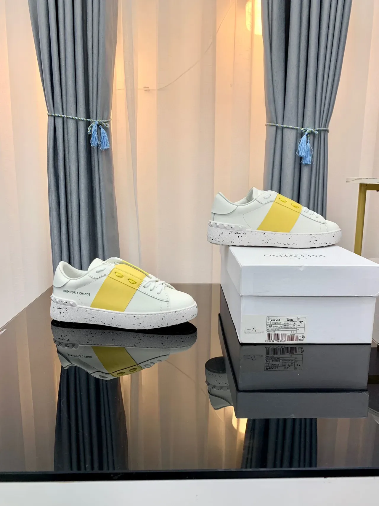White and Yellow Color-Blocked Low-Top Sneaker 5