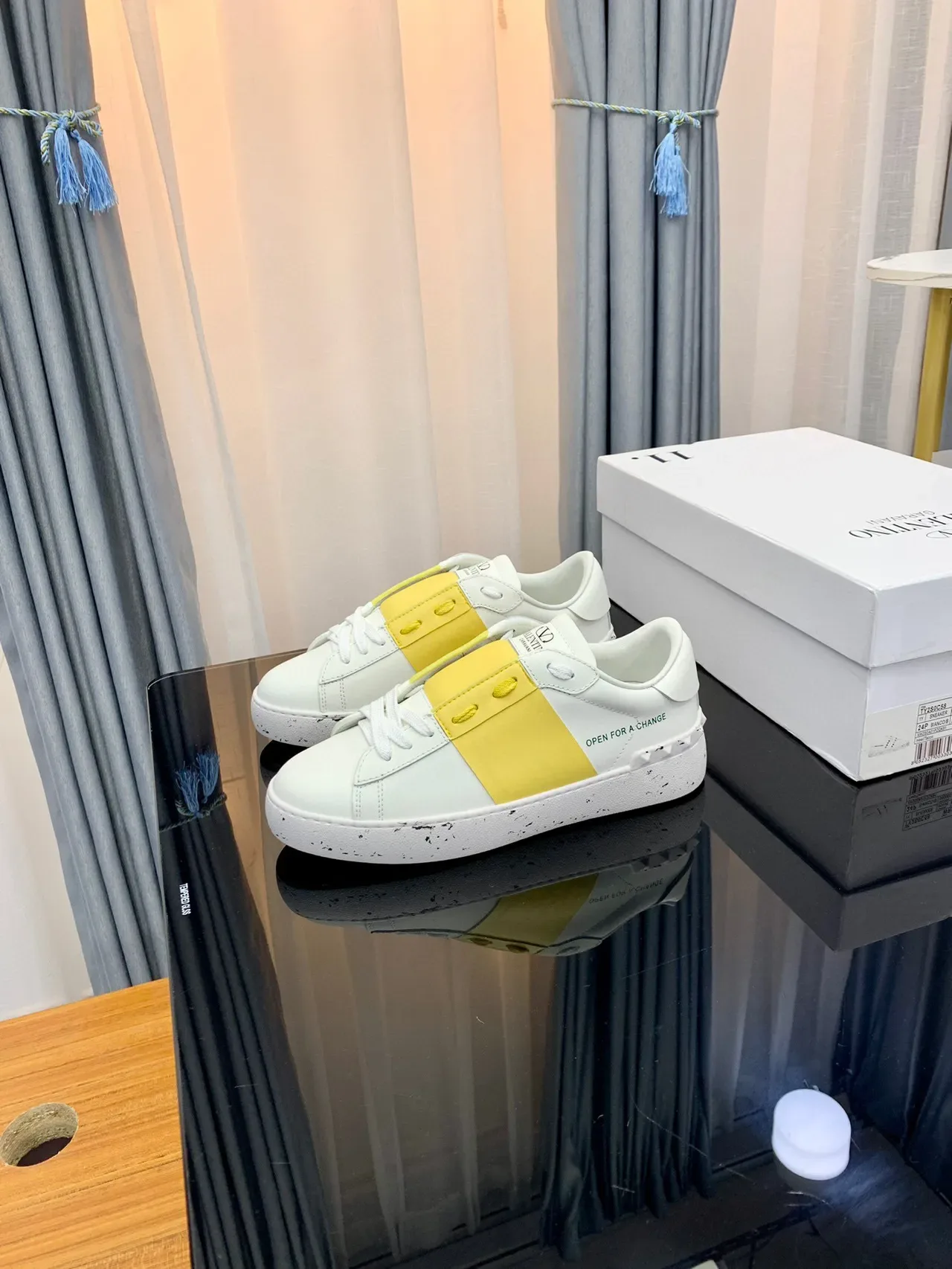 White and Yellow Color-Blocked Low-Top Sneaker 6