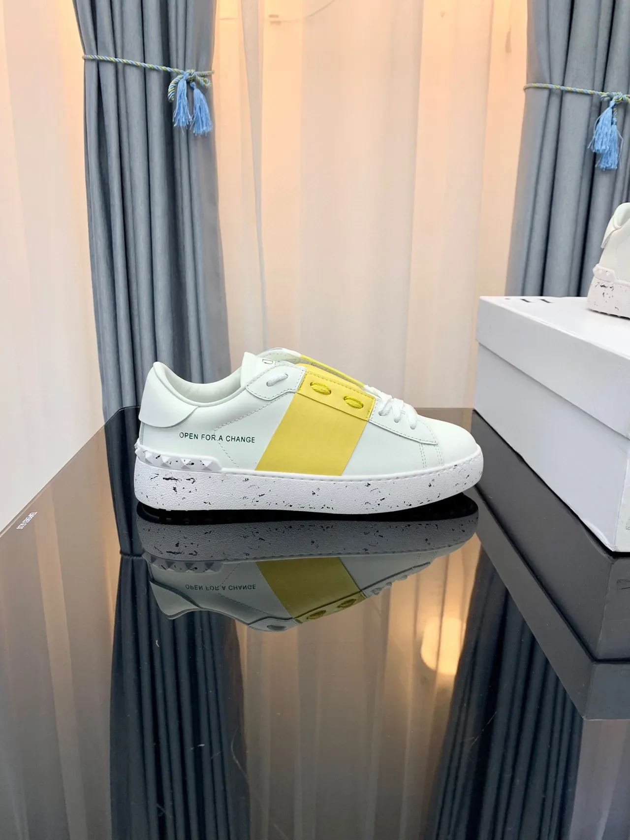 White and Yellow Color-Blocked Low-Top Sneaker 7