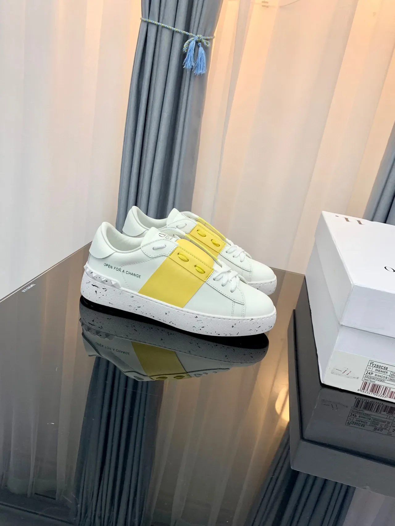 White and Yellow Color-Blocked Low-Top Sneaker 8