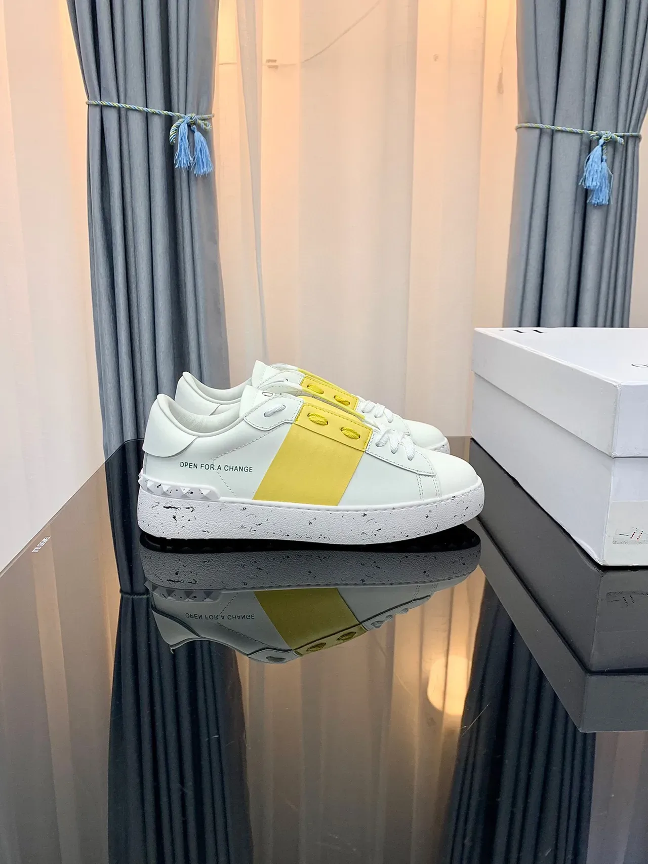 White and Yellow Color-Blocked Low-Top Sneaker 9