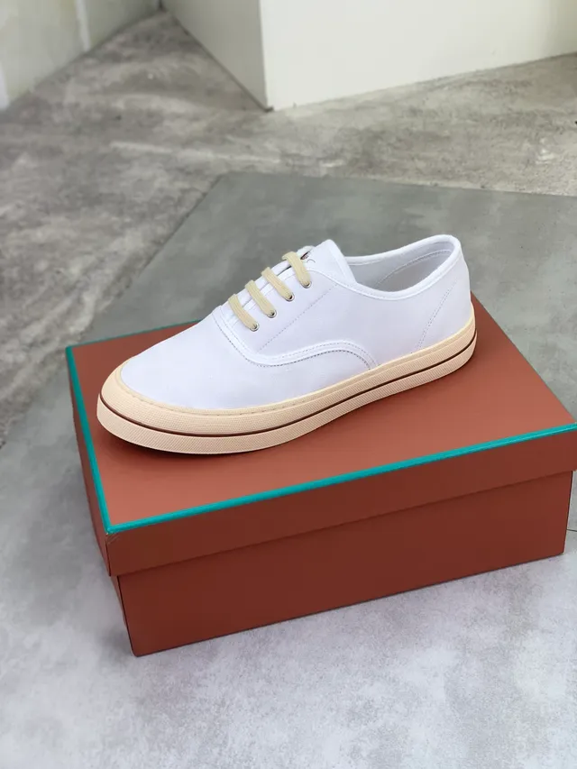 White Beige Low-Top Lace-Up Canvas Shoes 4