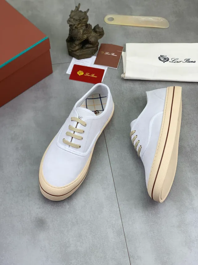White Beige Low-Top Lace-Up Canvas Shoes 5