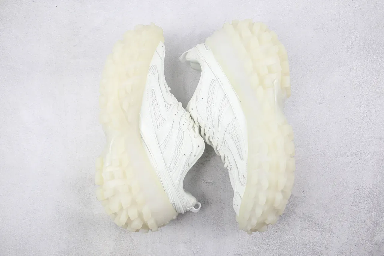 White Beige Monochrome Mesh And Synthetic Overlay Upper Chunky Sneakers 2