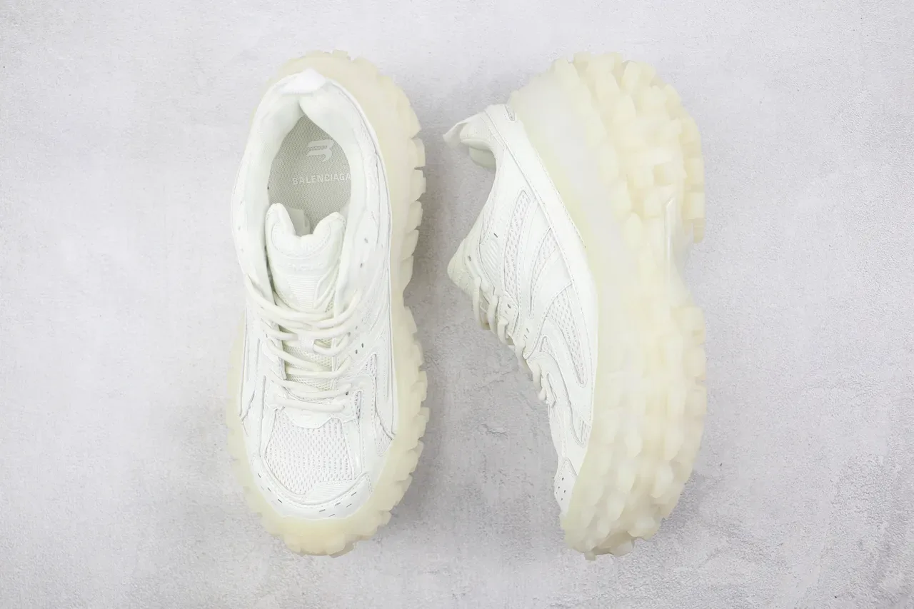 White Beige Monochrome Mesh And Synthetic Overlay Upper Chunky Sneakers 3