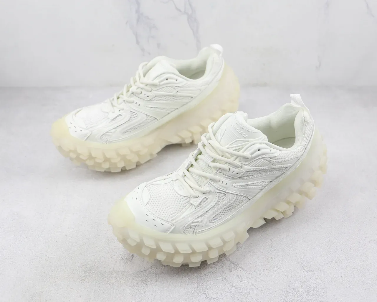 White Beige Monochrome Mesh And Synthetic Overlay Upper Chunky Sneakers 4