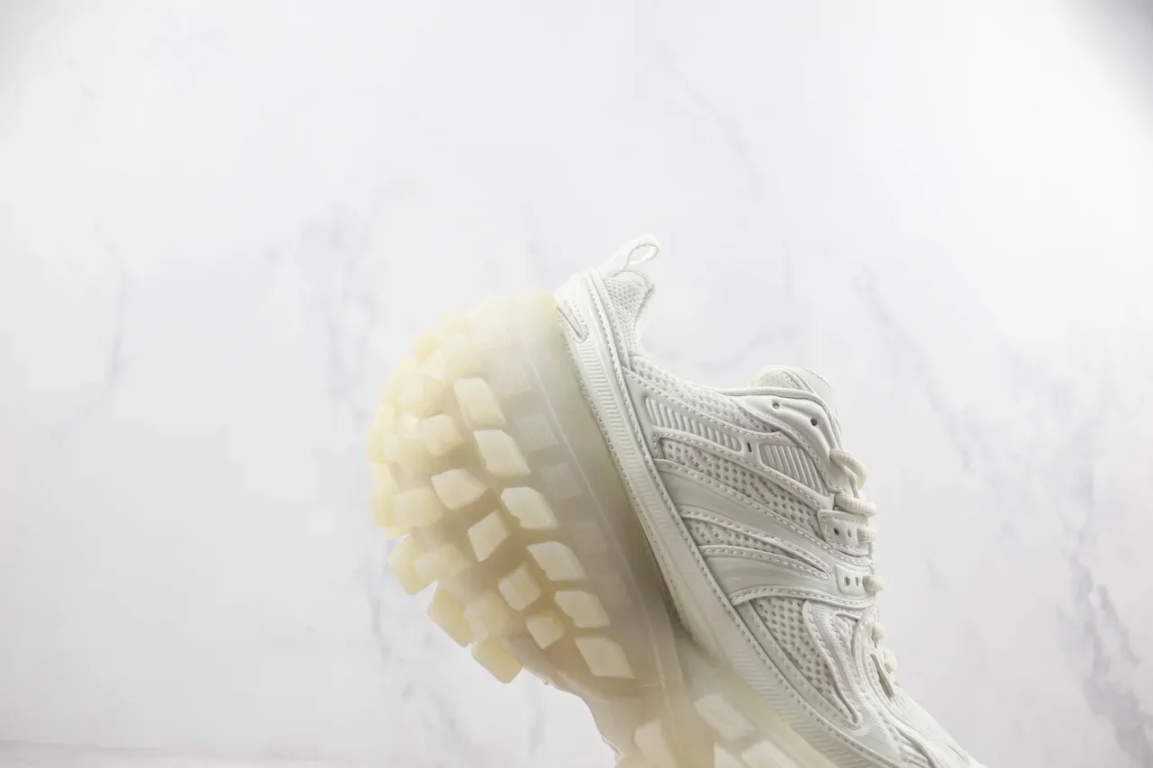 White Beige Monochrome Mesh And Synthetic Overlay Upper Chunky Sneakers 5