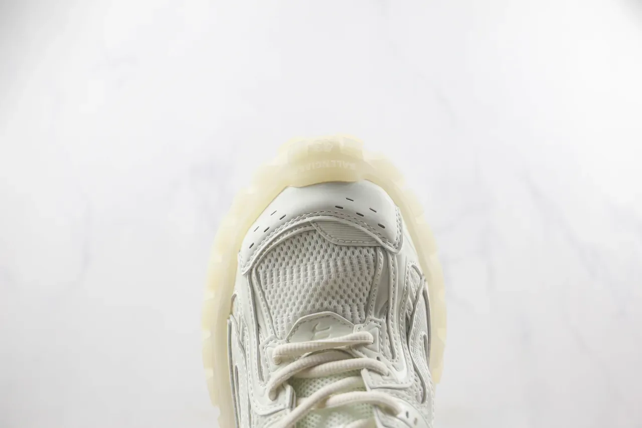 White Beige Monochrome Mesh And Synthetic Overlay Upper Chunky Sneakers 6