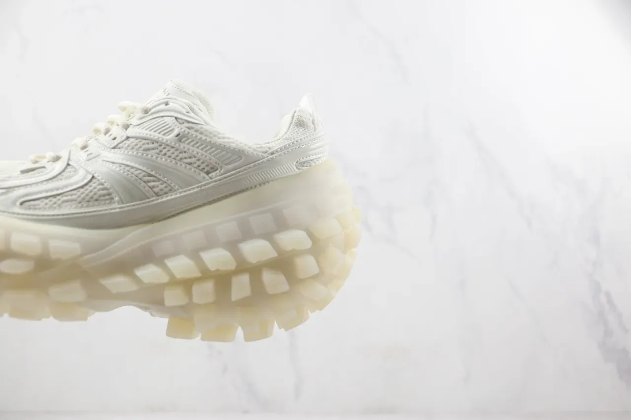 White Beige Monochrome Mesh And Synthetic Overlay Upper Chunky Sneakers 7