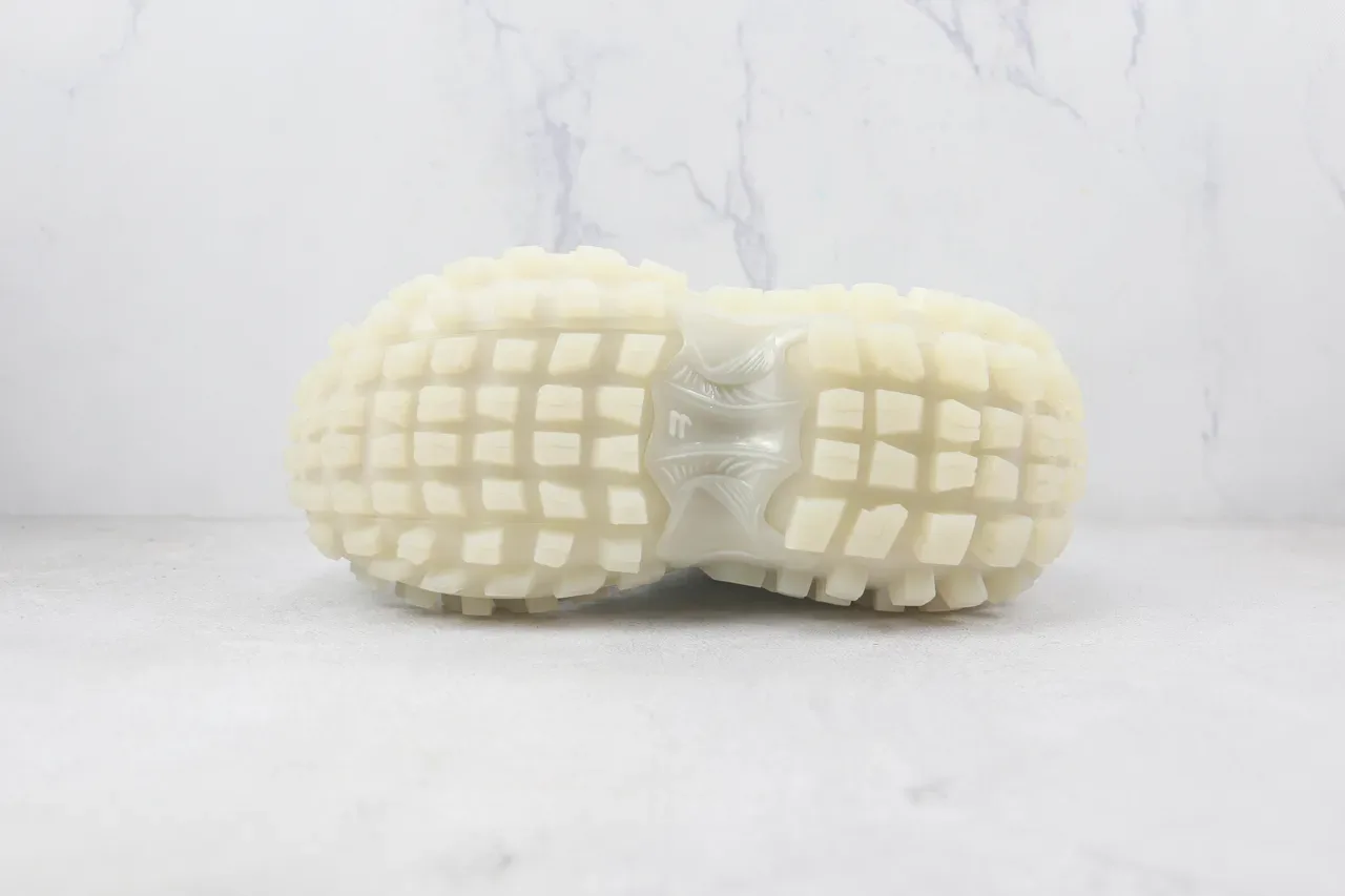 White Beige Monochrome Mesh And Synthetic Overlay Upper Chunky Sneakers 8