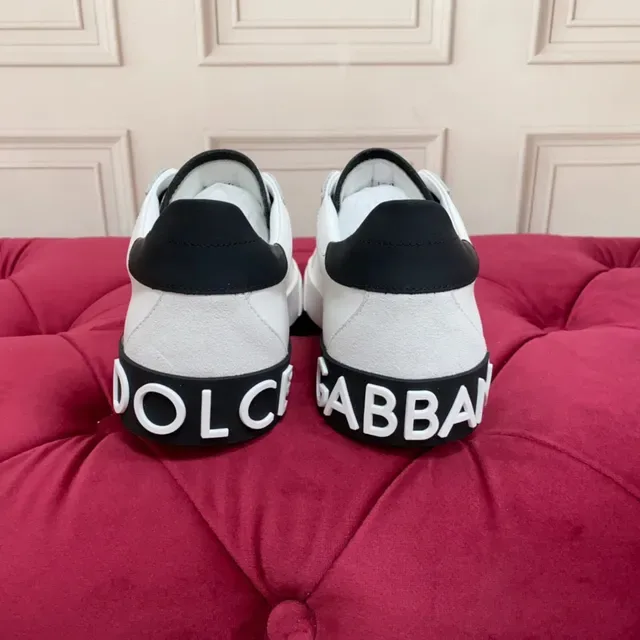 White Black Low-Top Leather Upper Sneakers 3