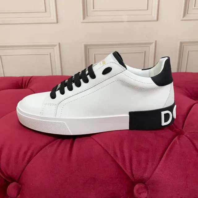 White Black Low-Top Leather Upper Sneakers 4