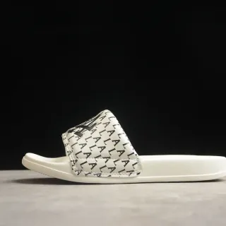White Black Monogram-Print Strap Molded Rubber Sole Slippers