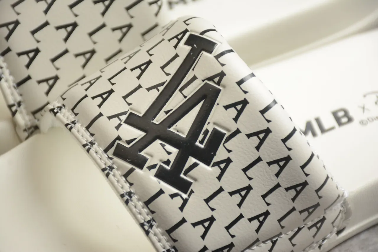 White Black Monogram-Print Strap Molded Rubber Sole Slippers 6