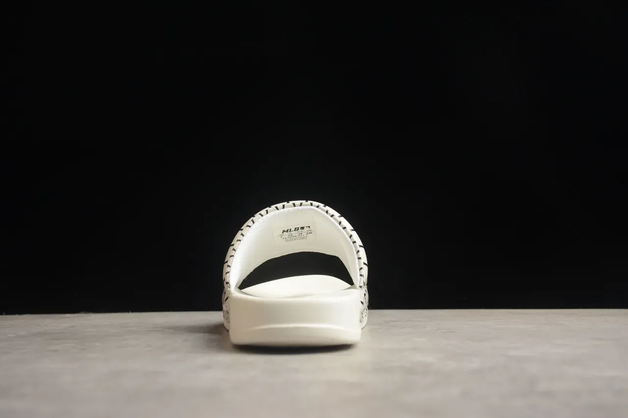 White Black Monogram-Print Strap Molded Rubber Sole Slippers 9
