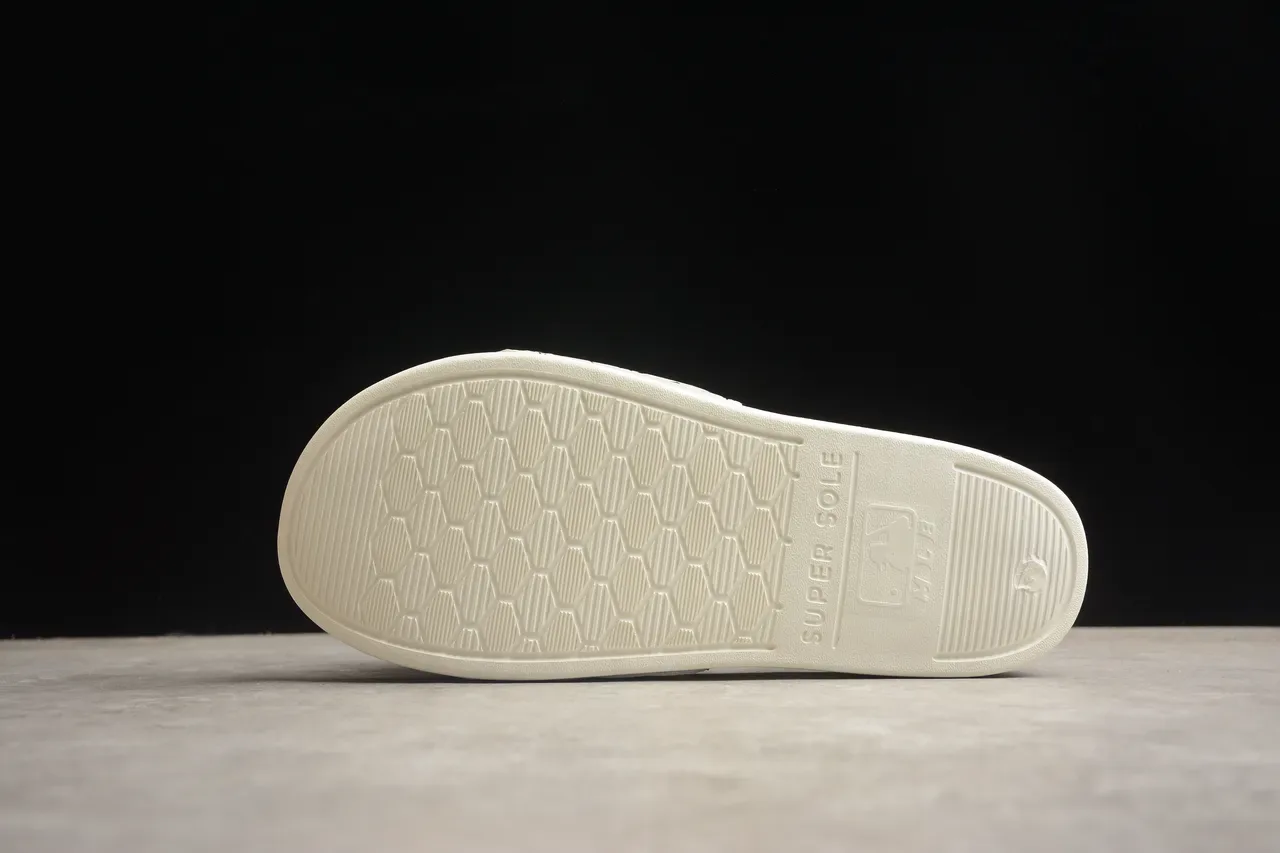 White Black Monogram-Print Strap Molded Rubber Sole Slippers 10