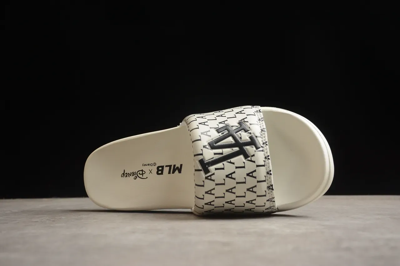 White Black Monogram-Print Strap Molded Rubber Sole Slippers 11