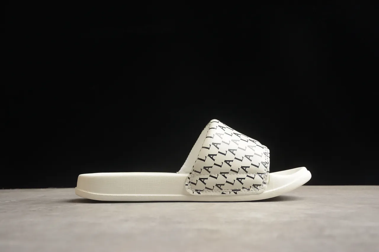 White Black Monogram-Print Strap Molded Rubber Sole Slippers 12