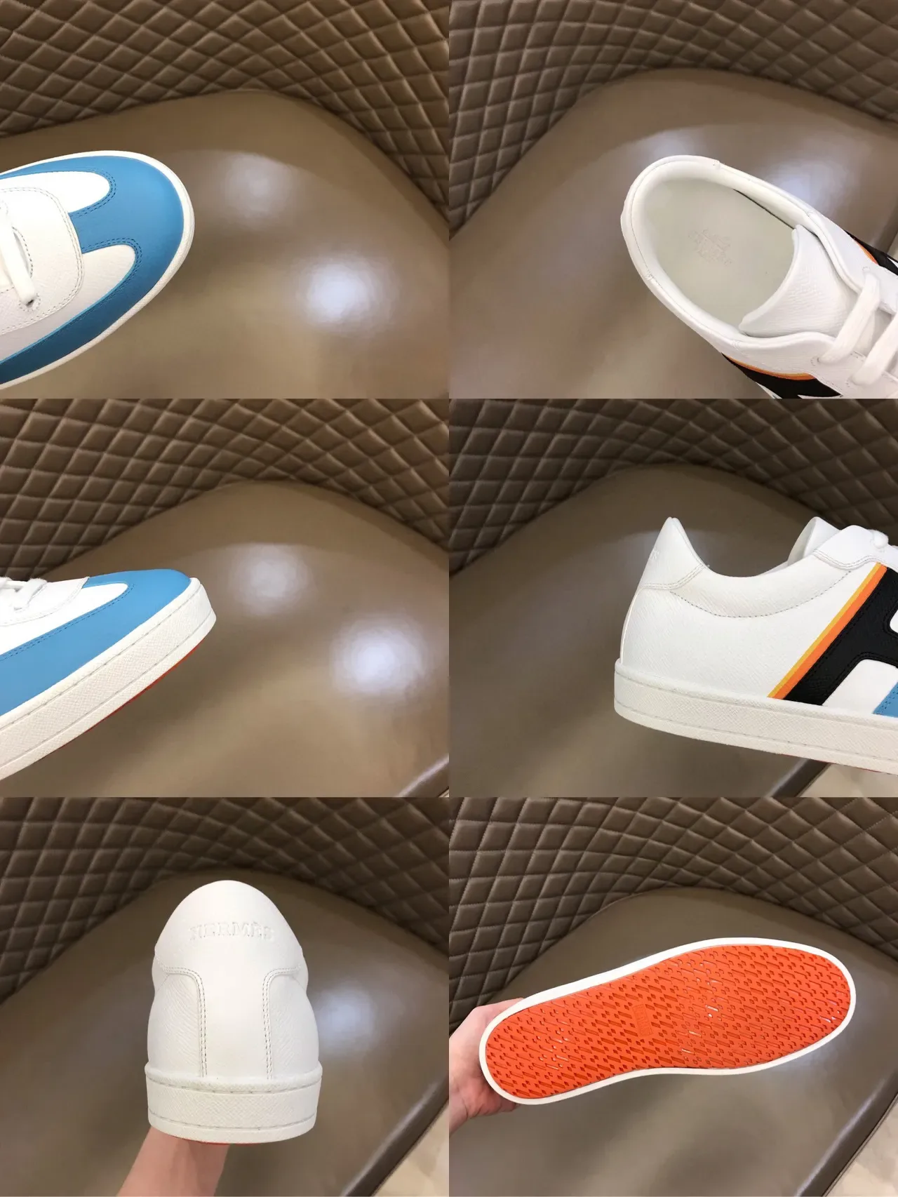 White Blue Black Orange Color-Block Panelled Low-Top Sneaker 2