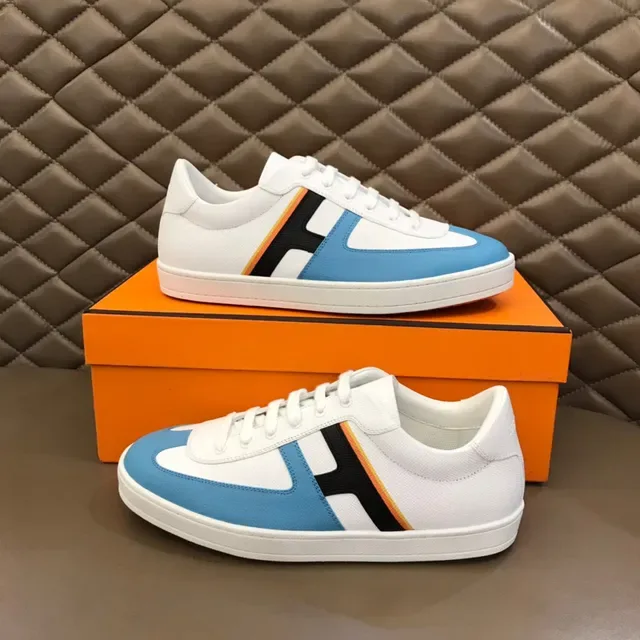 White Blue Black Orange Color-Block Panelled Low-Top Sneaker 7