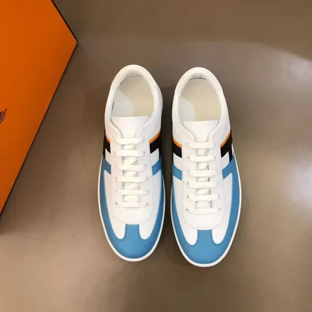 White Blue Black Orange Color-Block Panelled Low-Top Sneaker 9