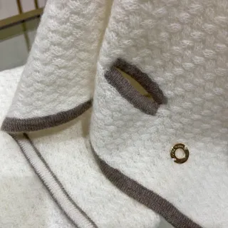White Brown Cross-Knit Texture Ribbed Trim Cardigan