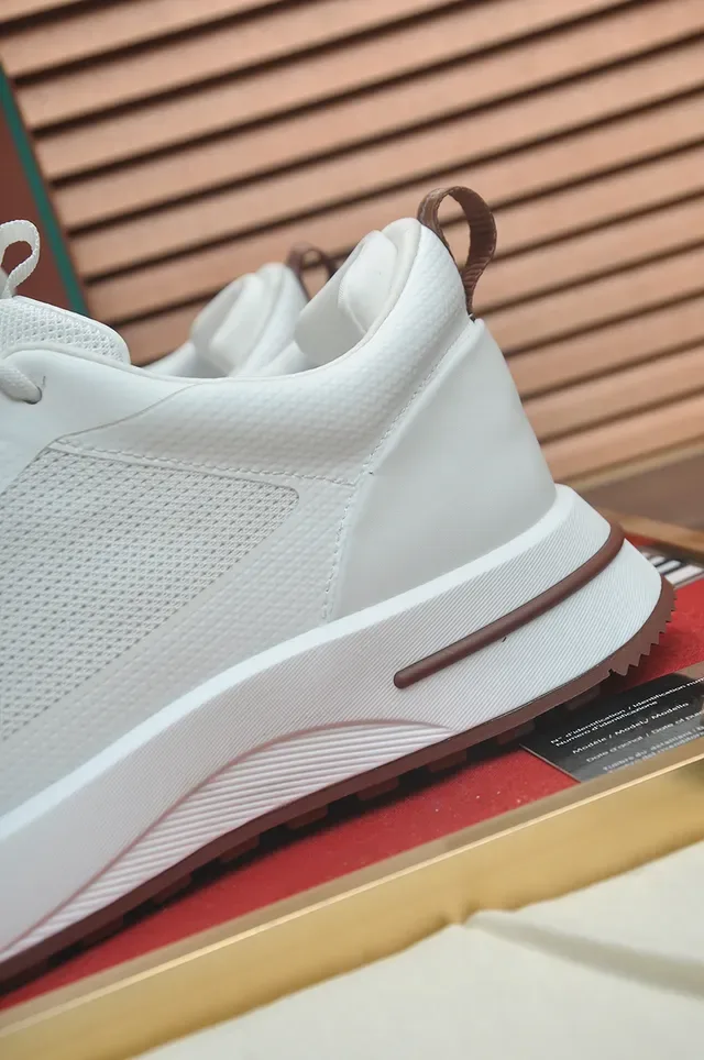 White Brown Modern Minimalist Mesh-and-Synthetic Upper Sneakers 2