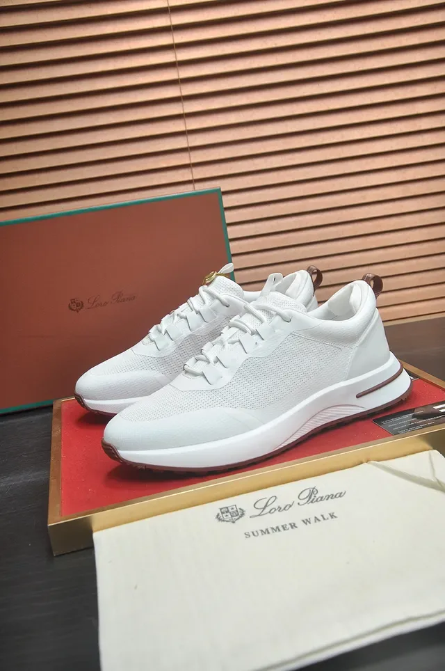White Brown Modern Minimalist Mesh-and-Synthetic Upper Sneakers 4